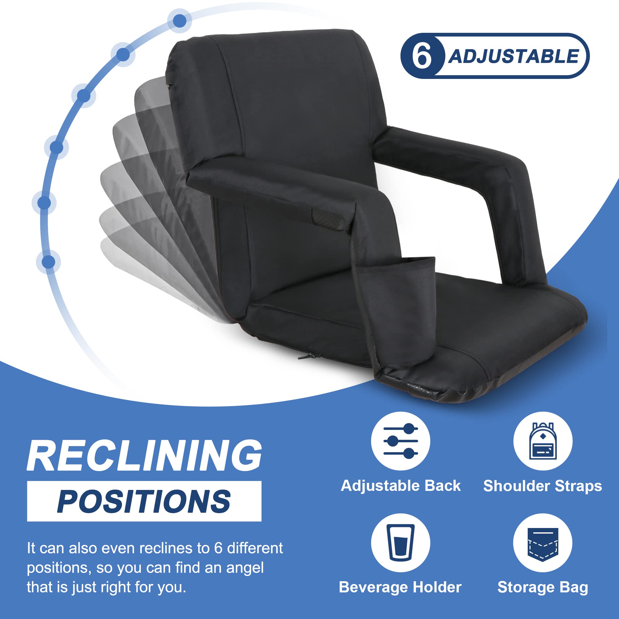 Stadium Seat For Bleachers With Back Support Reclining Adults Camping Stadium Chair Extra Thick Cushion Bleacher Seats Waterproo