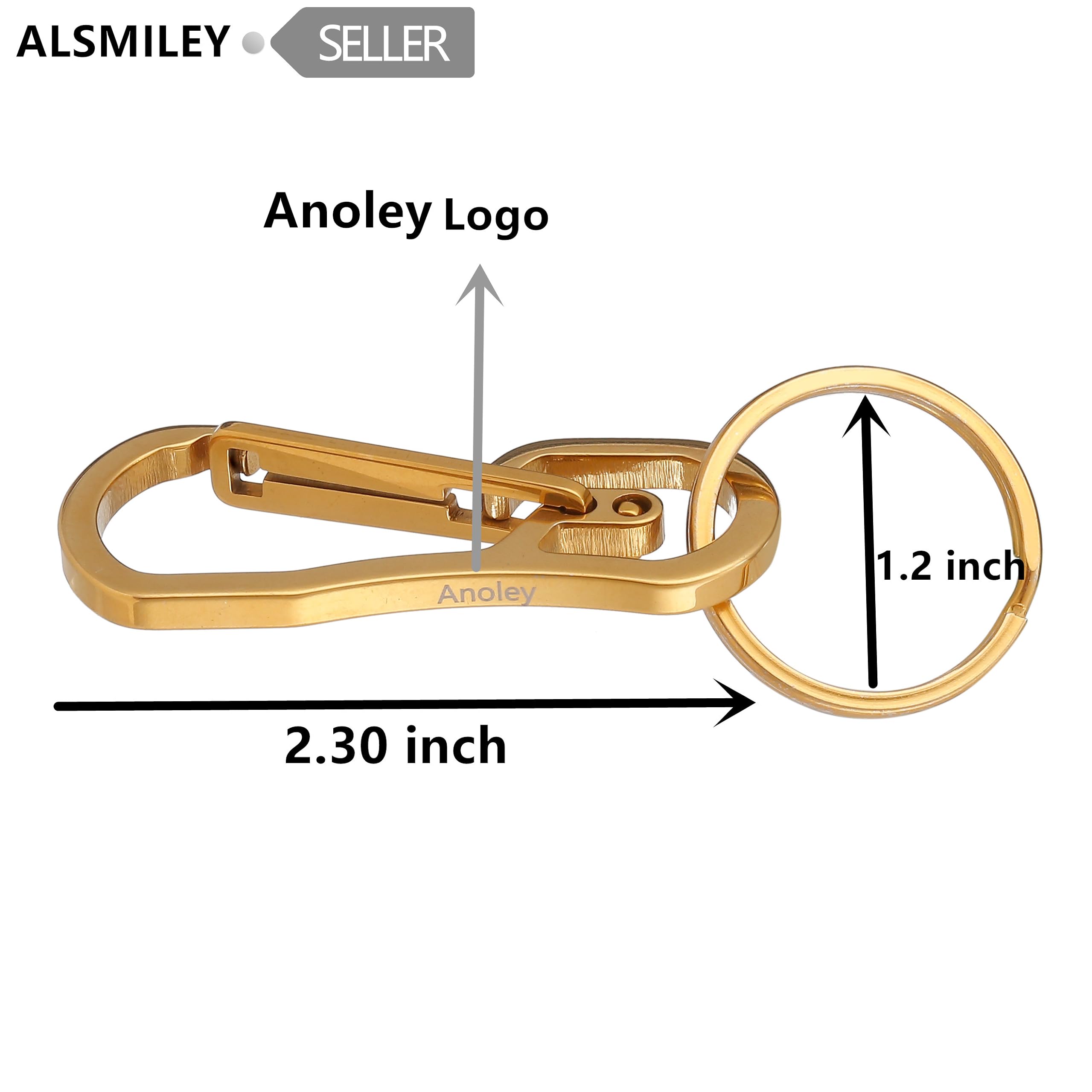 Alsmiley Stainless Steel Carabiner Clip Retractable Ring Set Keychain Quick Release Hooks For Men Women Gold