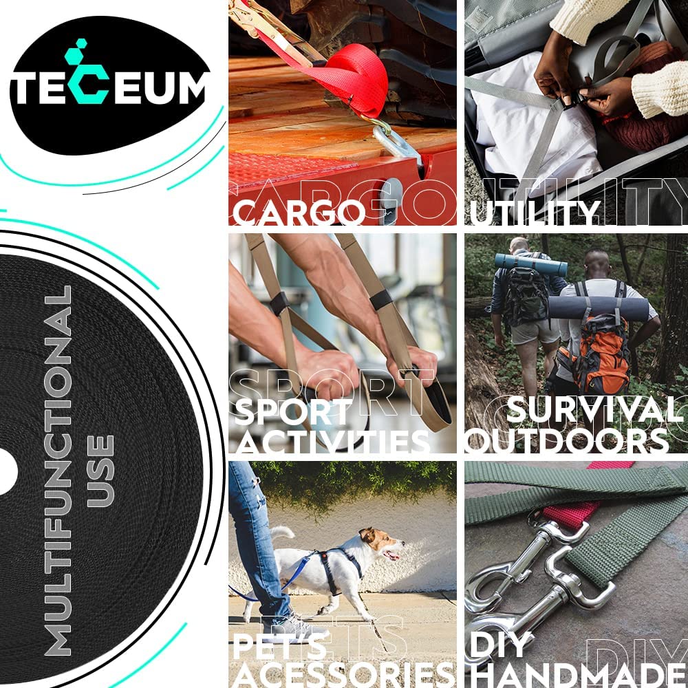 Teceum 1 Inch Webbing - Black - 50 Yards - 1    Webbing For Climbing Outdoors Indoors Crafting Diy Nw