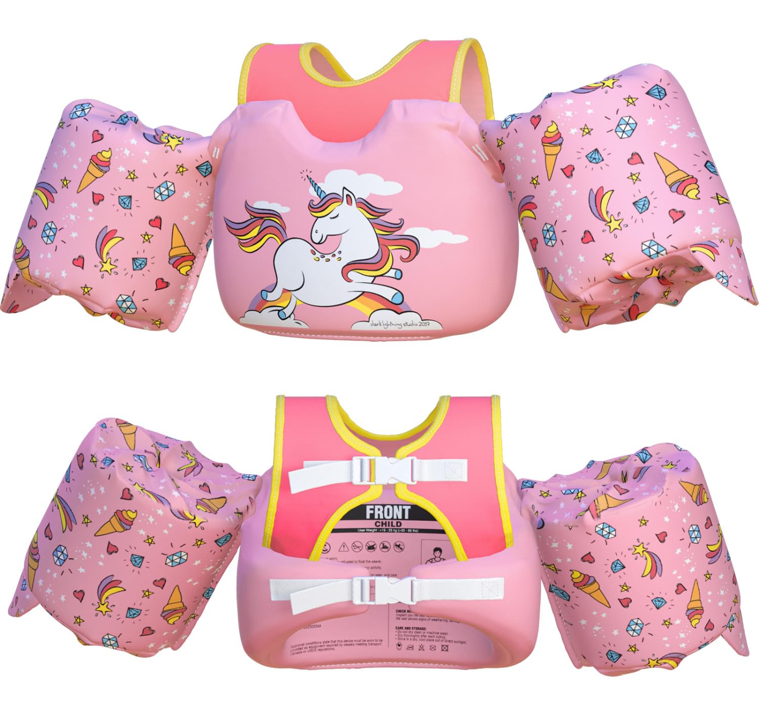 Dark Lightning Toddler Floaties, Swim Vest For Boys And Girls Age 2-7 Years Old, 20-50 Pounds Children Water Wings Arm Floaties
