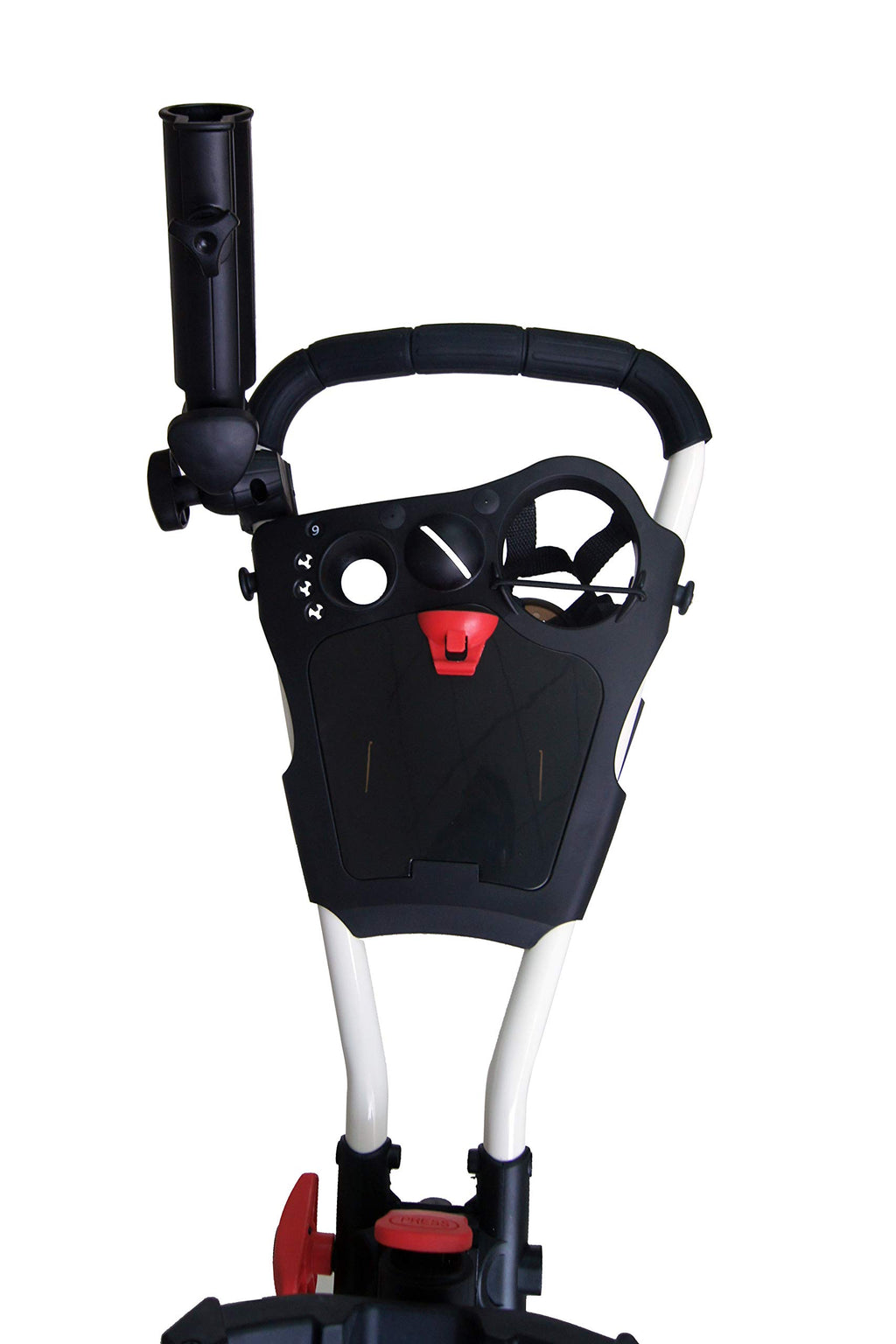 Qwik-Fold 360 Swivel 3 Wheel Push Pull Golf Cart - 360* Rotating Front Wheel - One Second To Open & Close! (White/Red)