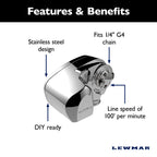 Lewmar 12V/700-Watt Pro-Series Gypsy With 316 Stainless Steel For Boats 20'-38' With 1/4'' G4 Chain, Max Pull 700 Lbs. - 2020201