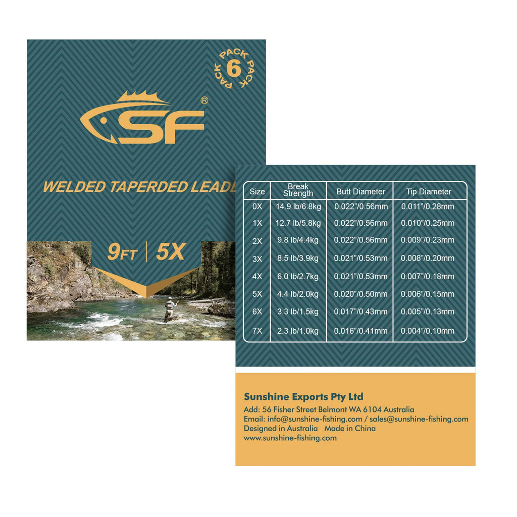 Sf Welded Tapered Leader Fly Fishing With Loop Nylon 9Ft Fishing Leader (6X 6 Pack)