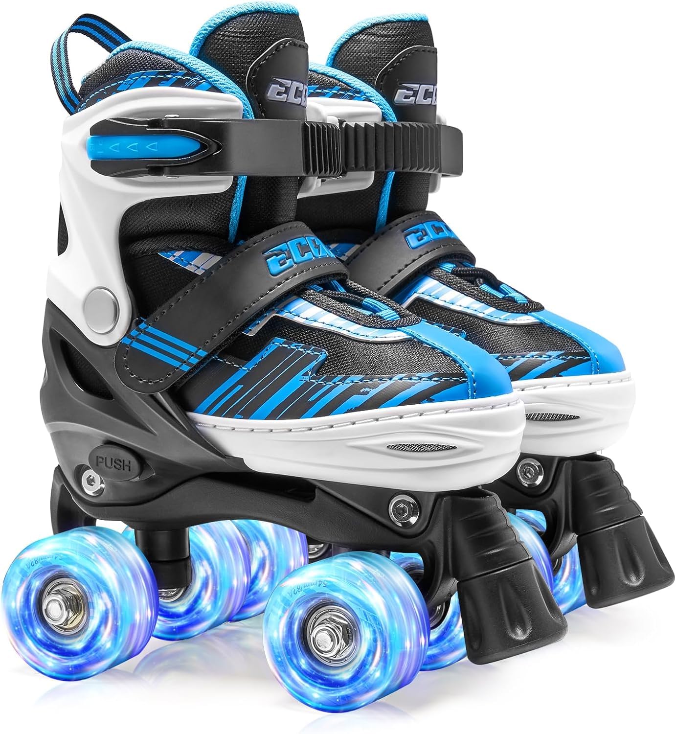 ECOO Roller Skates for Girls Boys Ages 4-12, Toddler Kids 4 Size Adjustable Light up Wheels Beginner Skates (Blue, Small-Little 