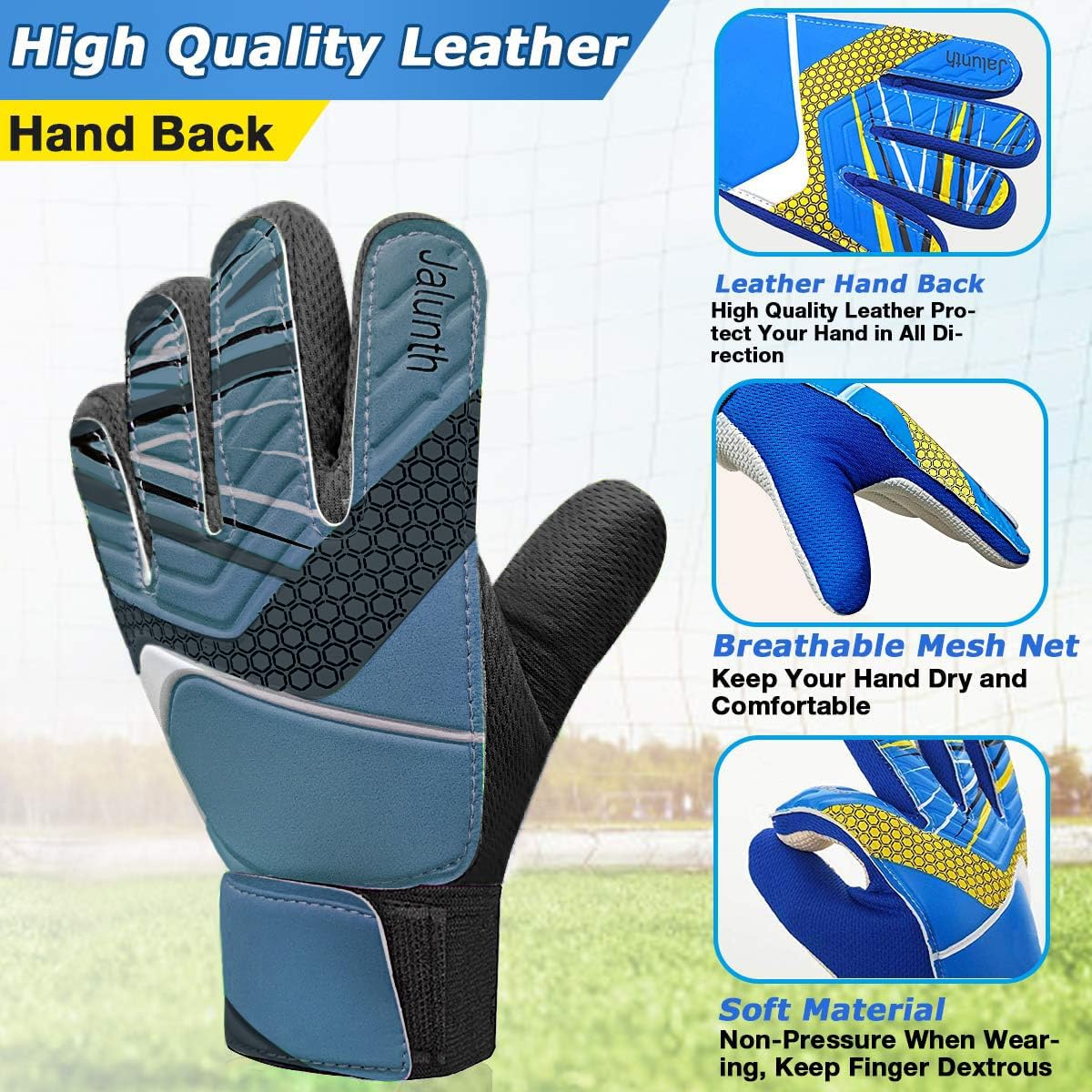 Jalunth Youth Soccer Goalkeeper Goalie Gloves Boys Girls Goal Keeper Field Player Glove Ages 11-13 Years Old Anti-Slip Latex Pal
