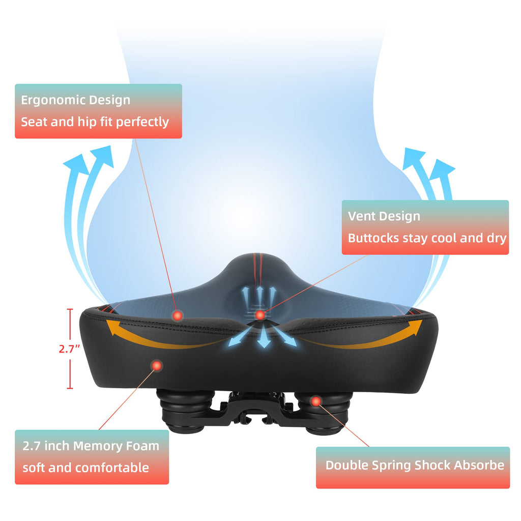 Oversized Comfort Bike Seat, Extra Wide Bike Seat Compatible With Peloton Bike, Electric Bike, Indoor Stationary Exercise Bike O