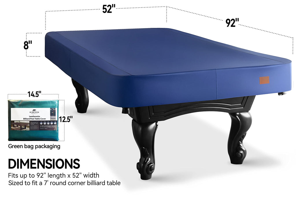 Bearcover Heavy Duty Leatherette Billiard Pool Table Cover, Waterproof & Tearproof Cover For Pool Table 7/8/9Ft (7 Feet/Blue)