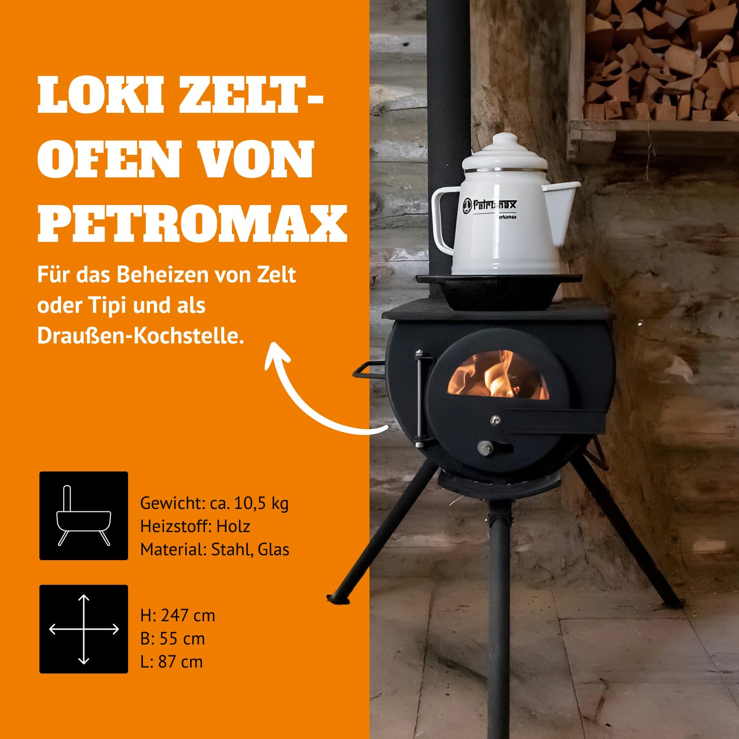 Petromax Tent Oven And Heater, Loki2 Portable Steel Cooking And Heating Source For Campsite And Outdoor Adventures