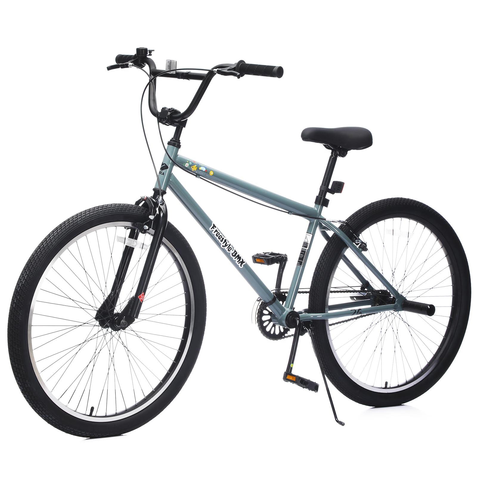 ZALUWUK 26 Inch Freestyle Bike for Teens, Carbon Steel Frame Single-Speed Bicycle with 2 Pegs, Front Caliper Brake & Rear V Brak