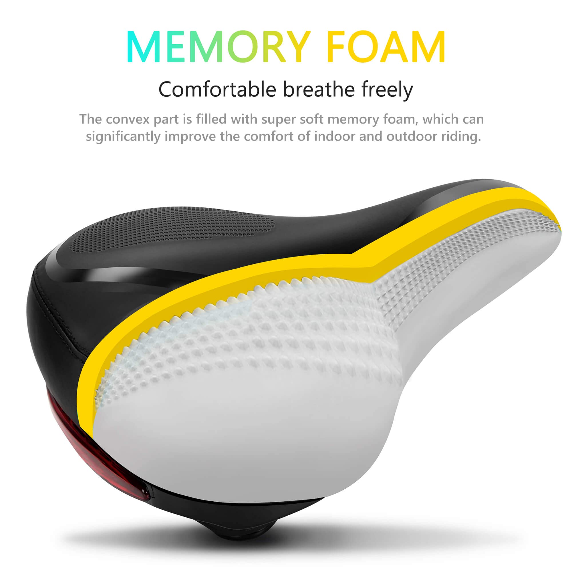 Reruia Comfortable Bike Seat With Light Breathable Memory Foam Padded Bike Saddle Dual Shock Absorbing Center Cutout Bicycle Cus