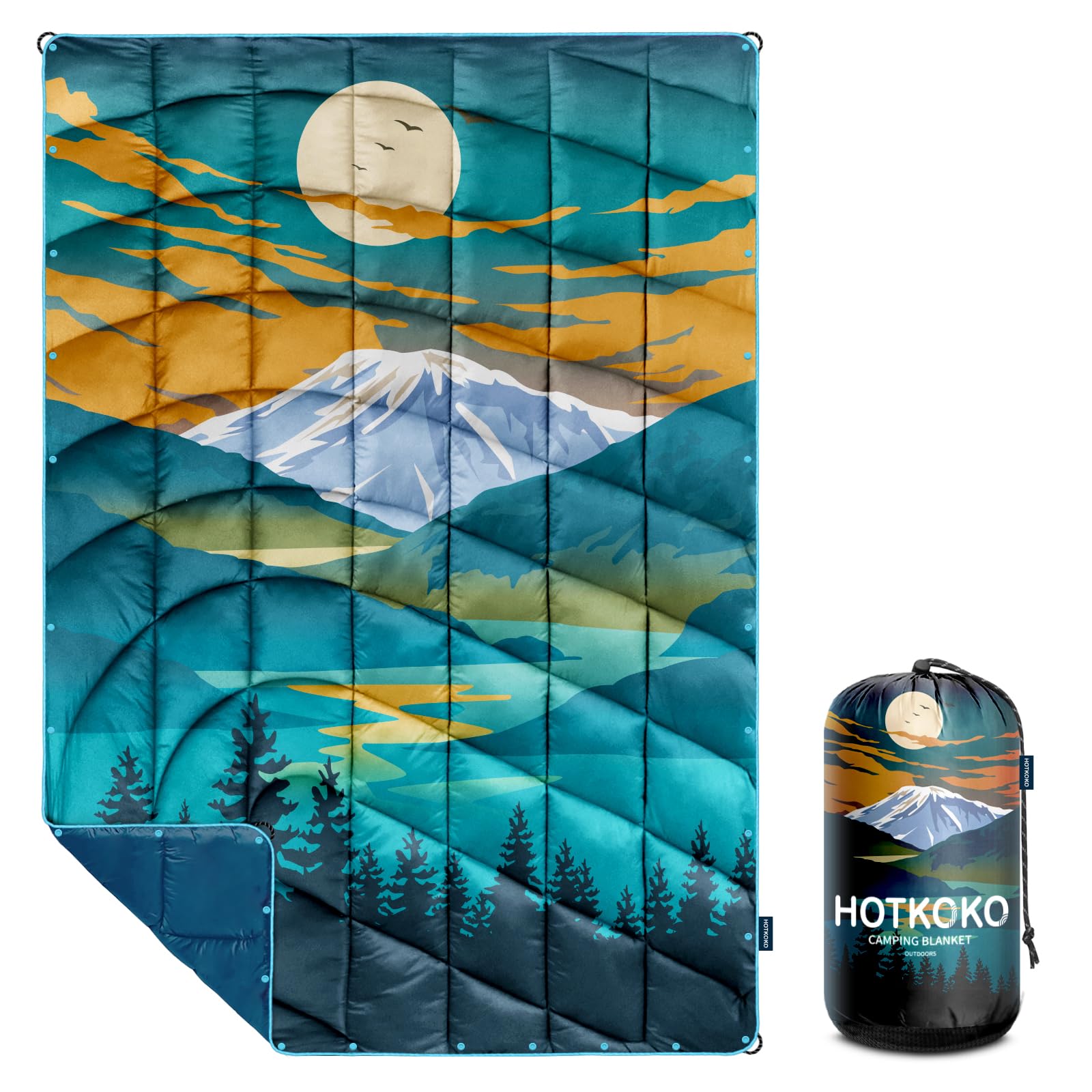 hotkoko Puffy Camping Blanket,Lightweight Down Alternative Printed MINI Camp Blankets Outdoor for Camping,Traveling, Stadium, Hi