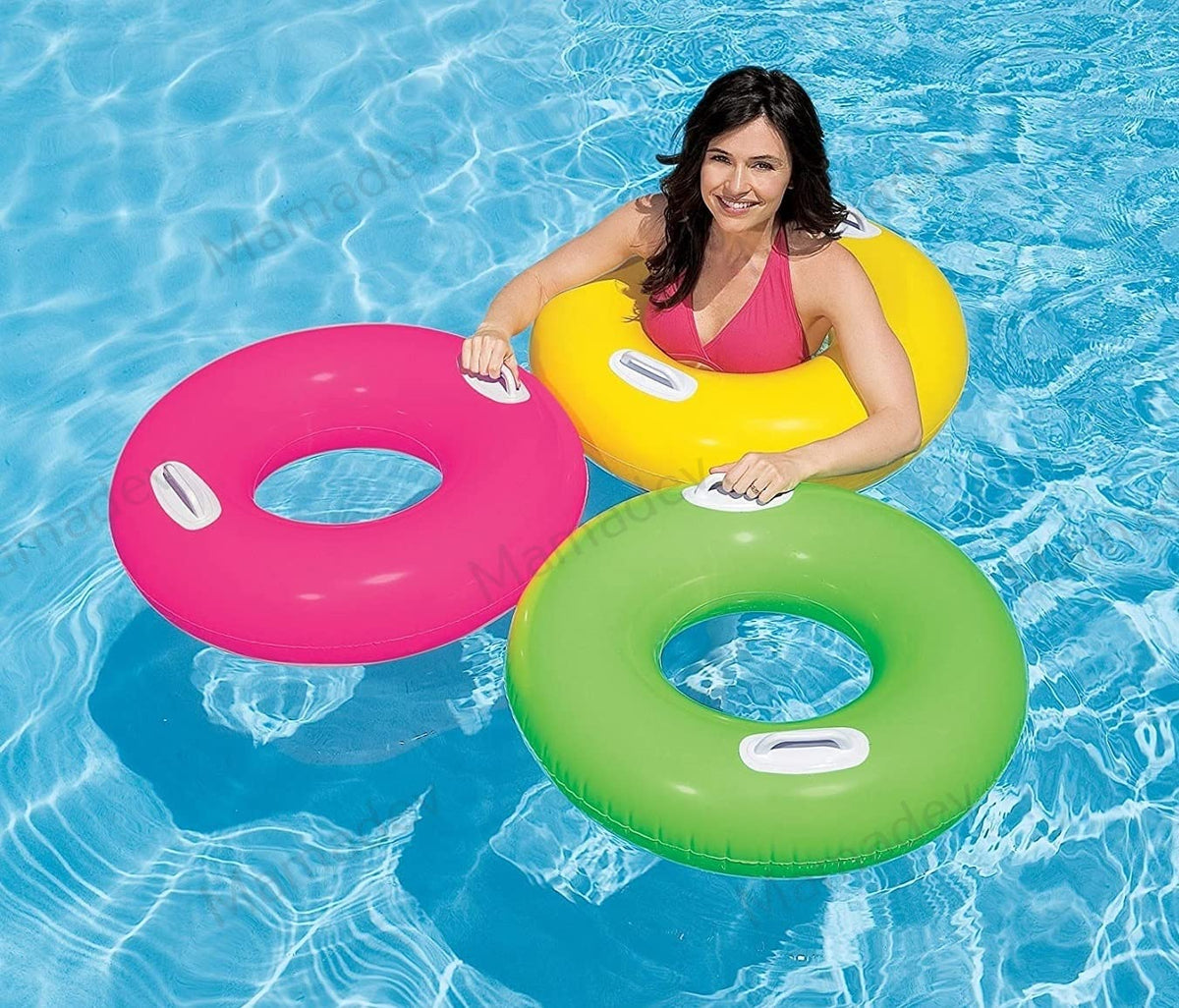 Mamadev: Pool Swim Tube with 2 Handles for Swimming Pool Beach Baby(Size  30inch)(Multi Color)(8+ Years and Up)(1 PIS)
