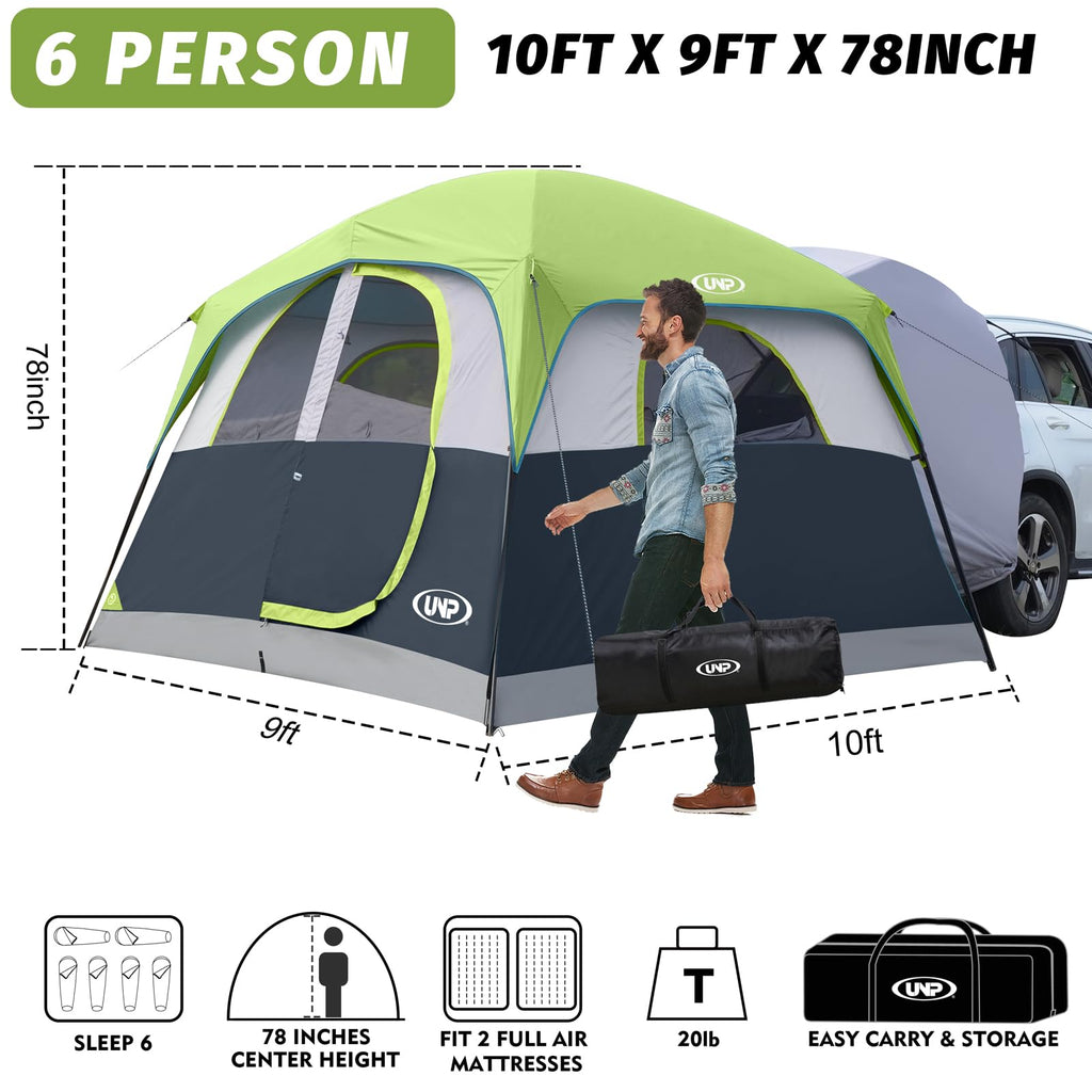 Unp Suv Tent For Camping, 6-Person Car Camping, Suv Tailgate Tent For Outdoor, Easy Set Up With Rainfly 10'X9'X78In(H) (Green)