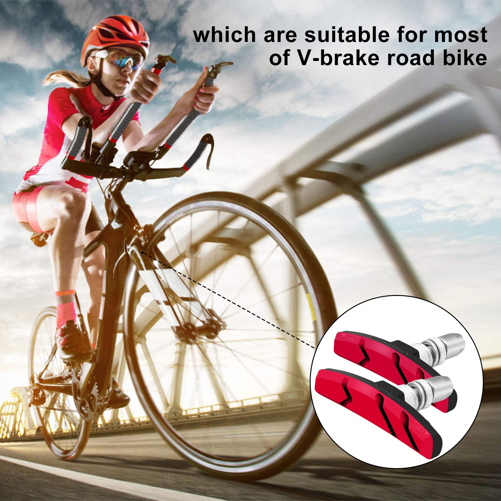 Bike Brake Pads Set, Alritz 6Pcs Road Mountain Bicycle V-Brake Blocks Shoes With Hex Nut And Shims, No Noise No Skid, 70Mm, For