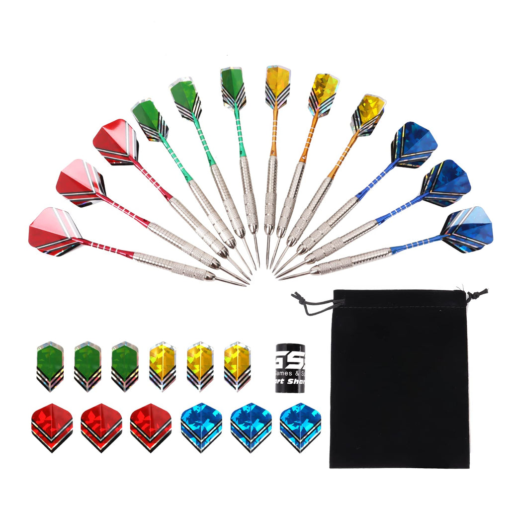 Gse 12 Pcs Of 24 Grams Steel Tip Darts, Professional Darts Metal Tip Set, Metal Darts For Dartboard With Extra Flights, Dart Sha