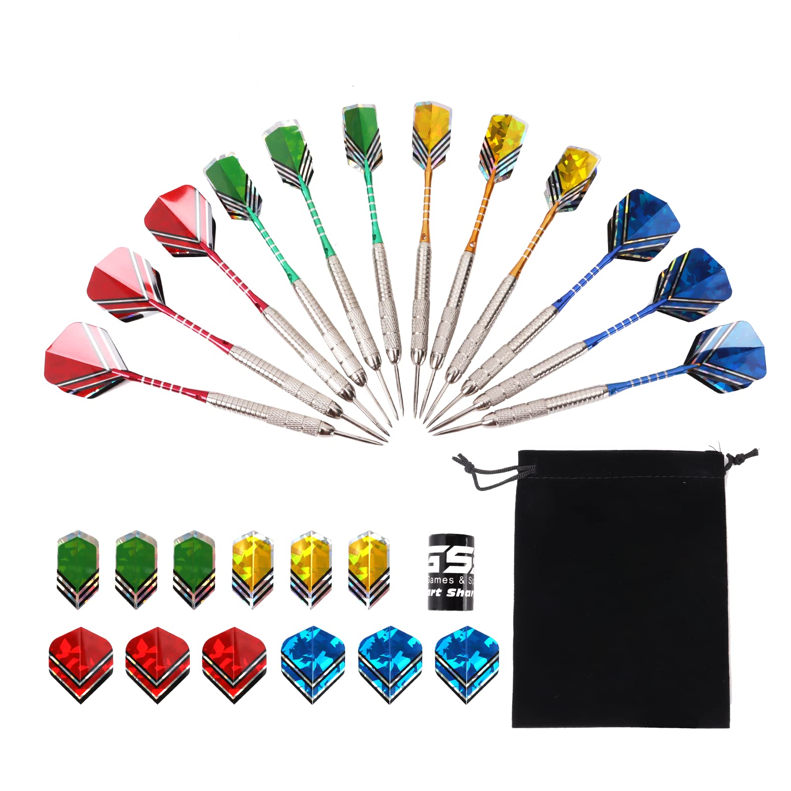 Gse 12 Pcs Of 24 Grams Steel Tip Darts, Professional Darts Metal Tip Set, Metal Darts For Dartboard With Extra Flights, Dart Sha