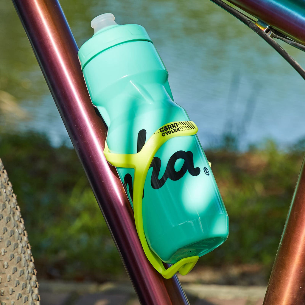 Corki Cycles Bike Water Bottle Holder, Right Side Pull Water Bottle Cage For Road & Mountain Bikes Yellow 2-Pack