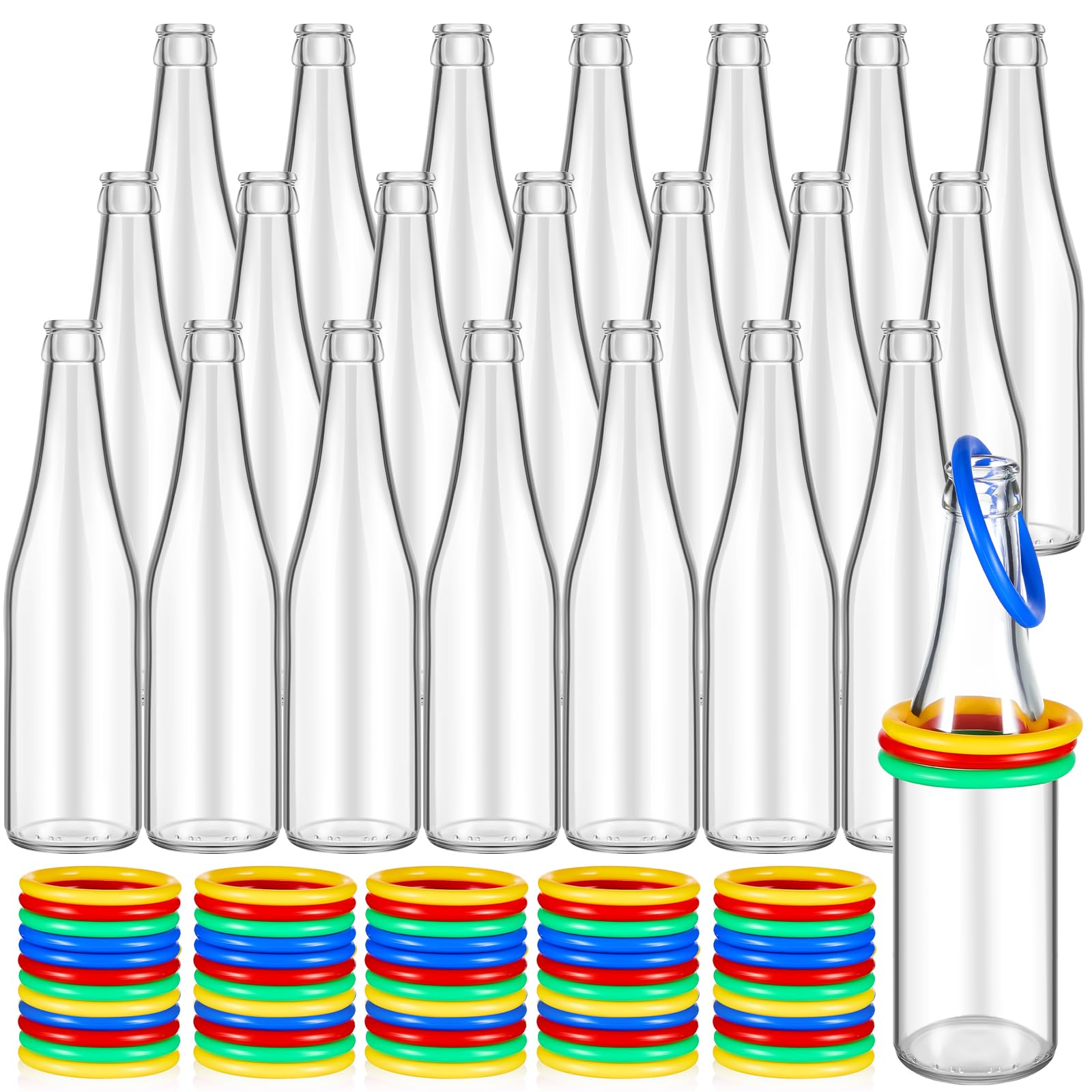 Tioncy 120 Pcs Ring Toss Game Outdoor Carnival Games Backyard Adults Fun Target Toys Glass Bottles with Mixed Color Rings Hoops 
