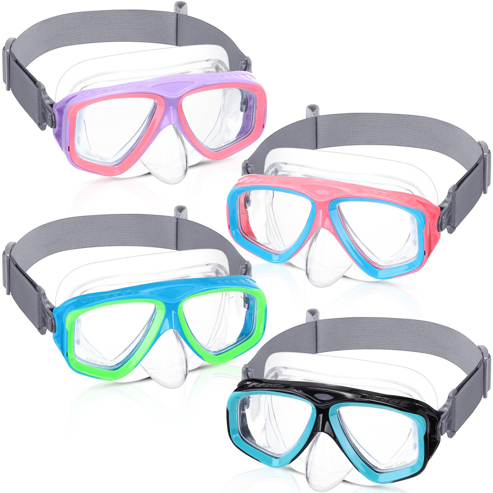 Flutesan 4 Pcs Kids Swim Goggles with Nose Cover Elastic Strap Diving Swim Mask Swimming Goggles for Kids No Leaking Waterproof 