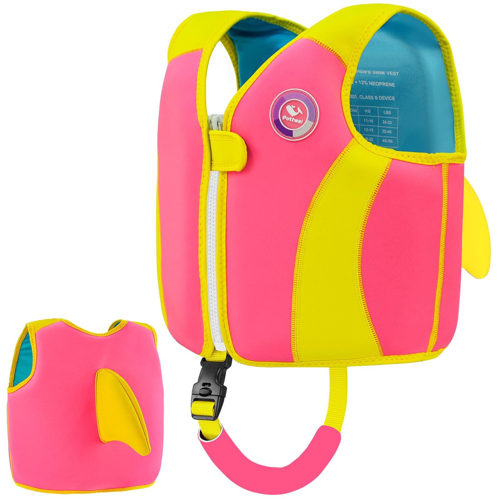 Pottwal Swim Vest for Kids - Swim Jacket for 3-6 Years (40-66LBS) - Puddle Jumper with Adjustable Crotch Strap - Made of Neopren