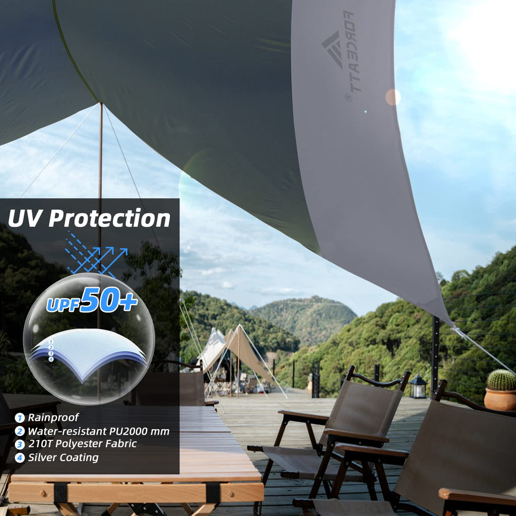 Forceatt 12X14Ft Waterproof Anti-Uv Camping Tarp With 2 Poles (Upf50+), Lightweight Sun Shelter For Car, Tent, Hammock In Hiking