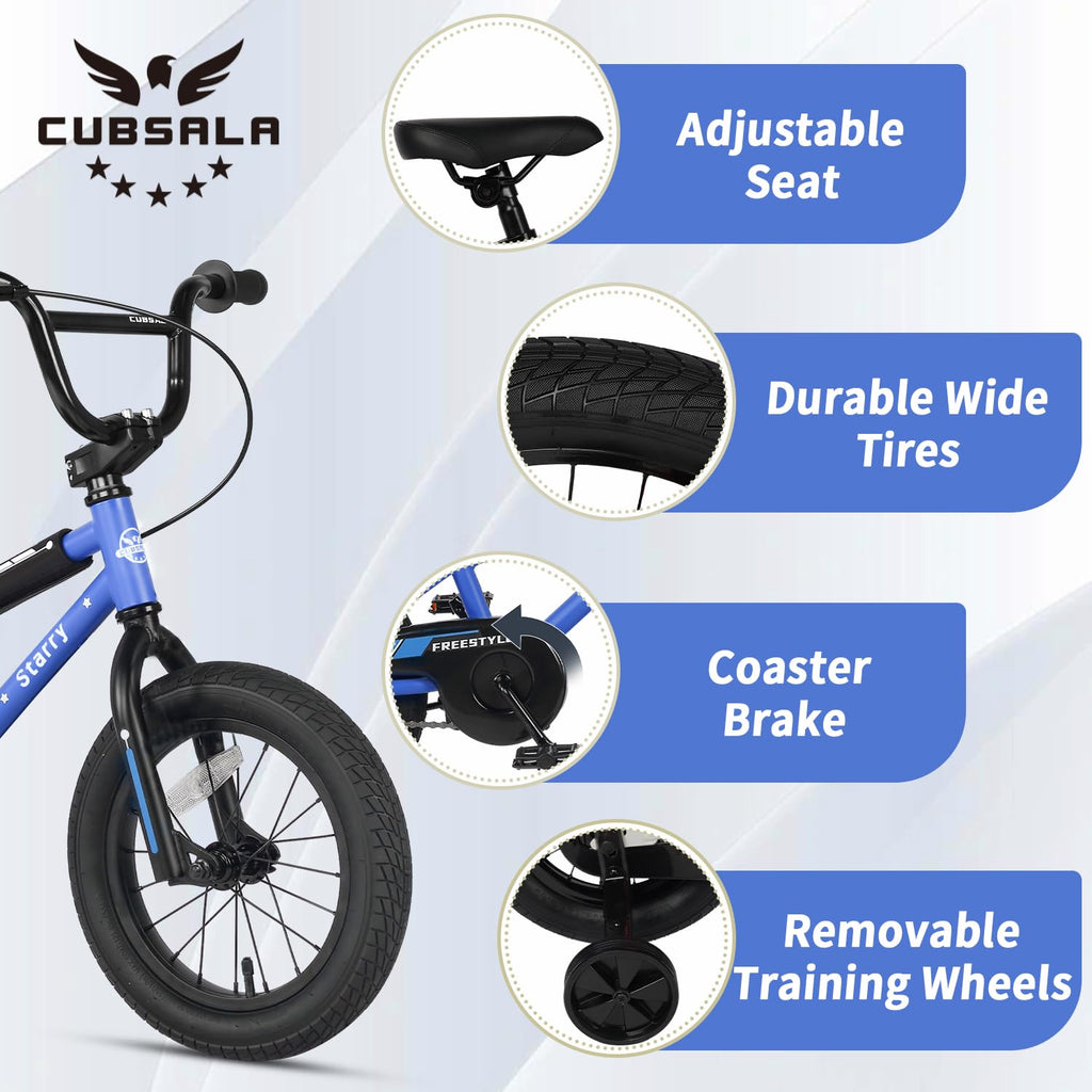 cubsala 14 Inch Little Kids Bike BMX Style Bicycle with Training Wheels Coaster Brake for 3 4 5 Years Old Boys Girls, Blue
