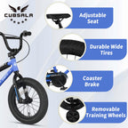 cubsala 14 Inch Little Kids Bike BMX Style Bicycle with Training Wheels Coaster Brake for 3 4 5 Years Old Boys Girls, Blue