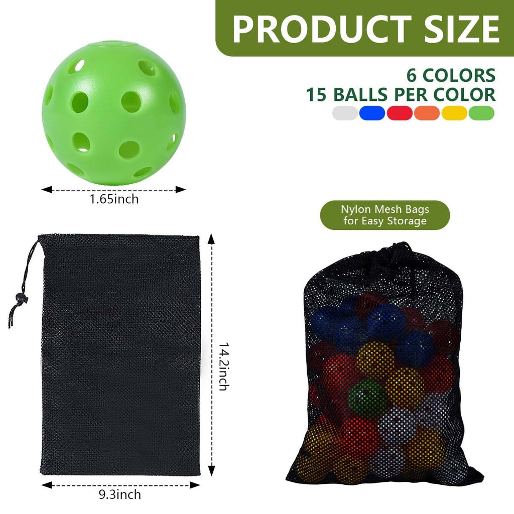 Kiseer 90 Pack Colorful Plastic Practice Golf Balls Airflow Hollow Training Golf Balls With Nylon Mesh Golf Ball Bags For Drivin