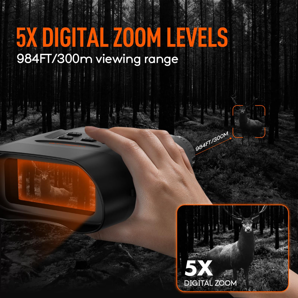 Night Vision Goggles - 5K Night Vision Goggles For Adults, Rechargeable Infrared Night Binocular 5X Digital Zoom External Flashl