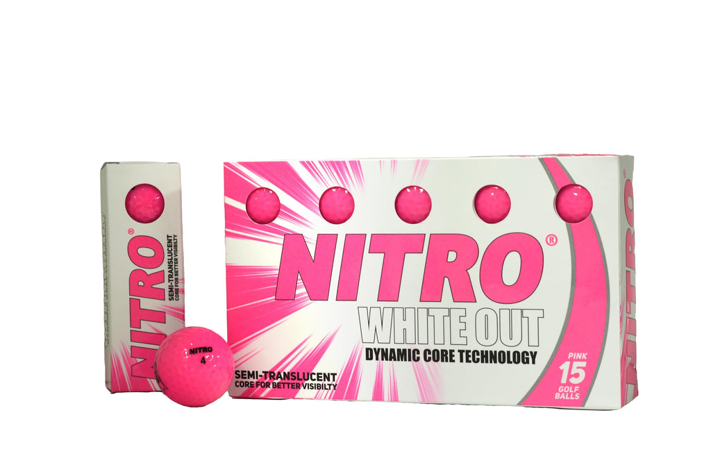Nitro Long Distance Peak Performance Golf Balls (15Pk) All Levels White Out 70 Compression High Velocity White Hot Core Long Dis