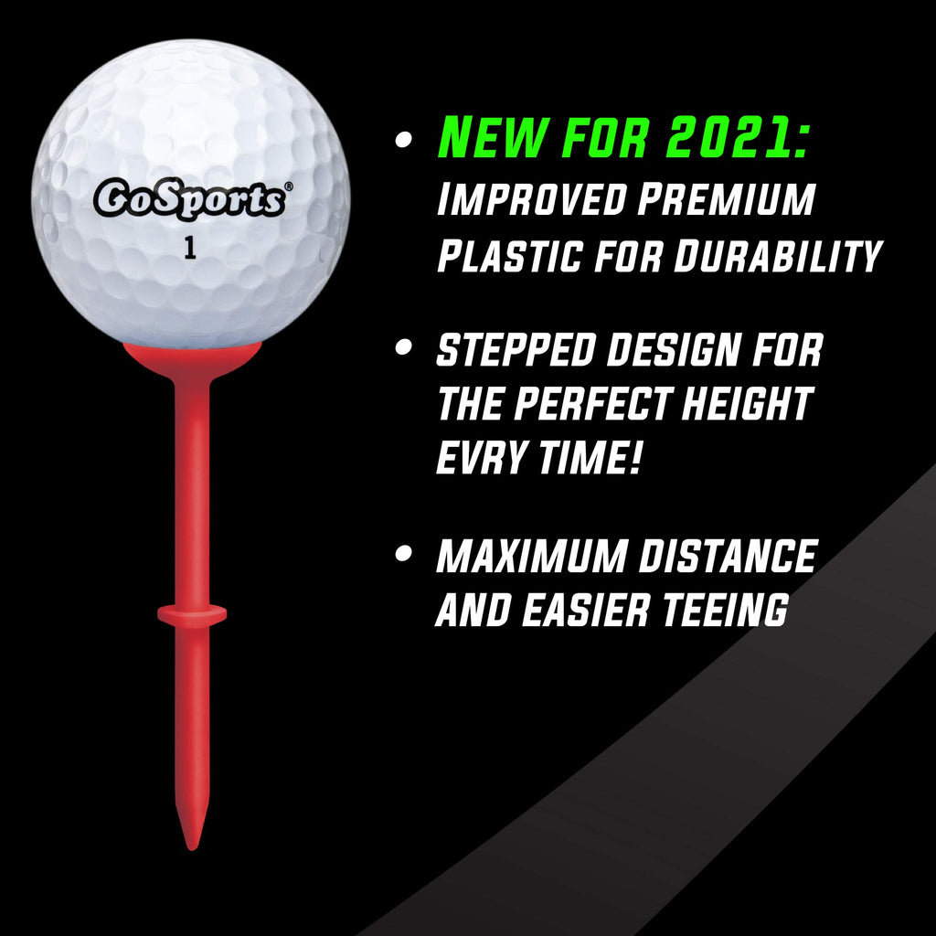Gosports 3.25 Widemouth Tees Plastic Golf Tees, 60 Tee Players Pack - Max Distance And Easier Teeing