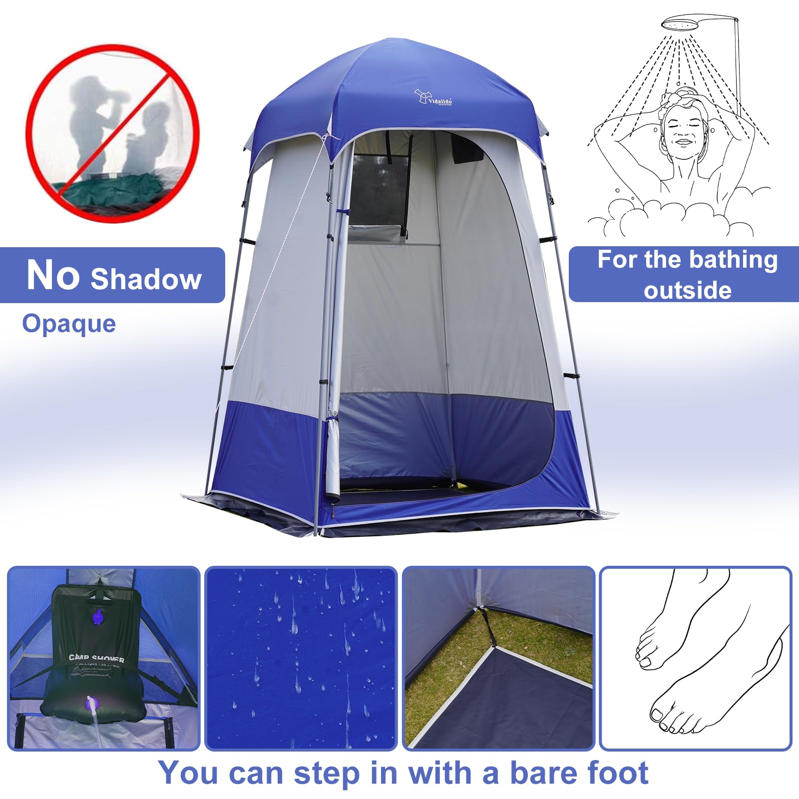 Outdoor Shower Tent Changing Room Privacy Portable Camping Shelters (White Blue)