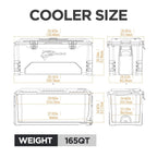 Coho 165Qt Insulated Hard Cooler With Fish Ruler, Removable Cup Holders, Magnetic Disc & Tie-Down Loops, Ice Chest For Camping,