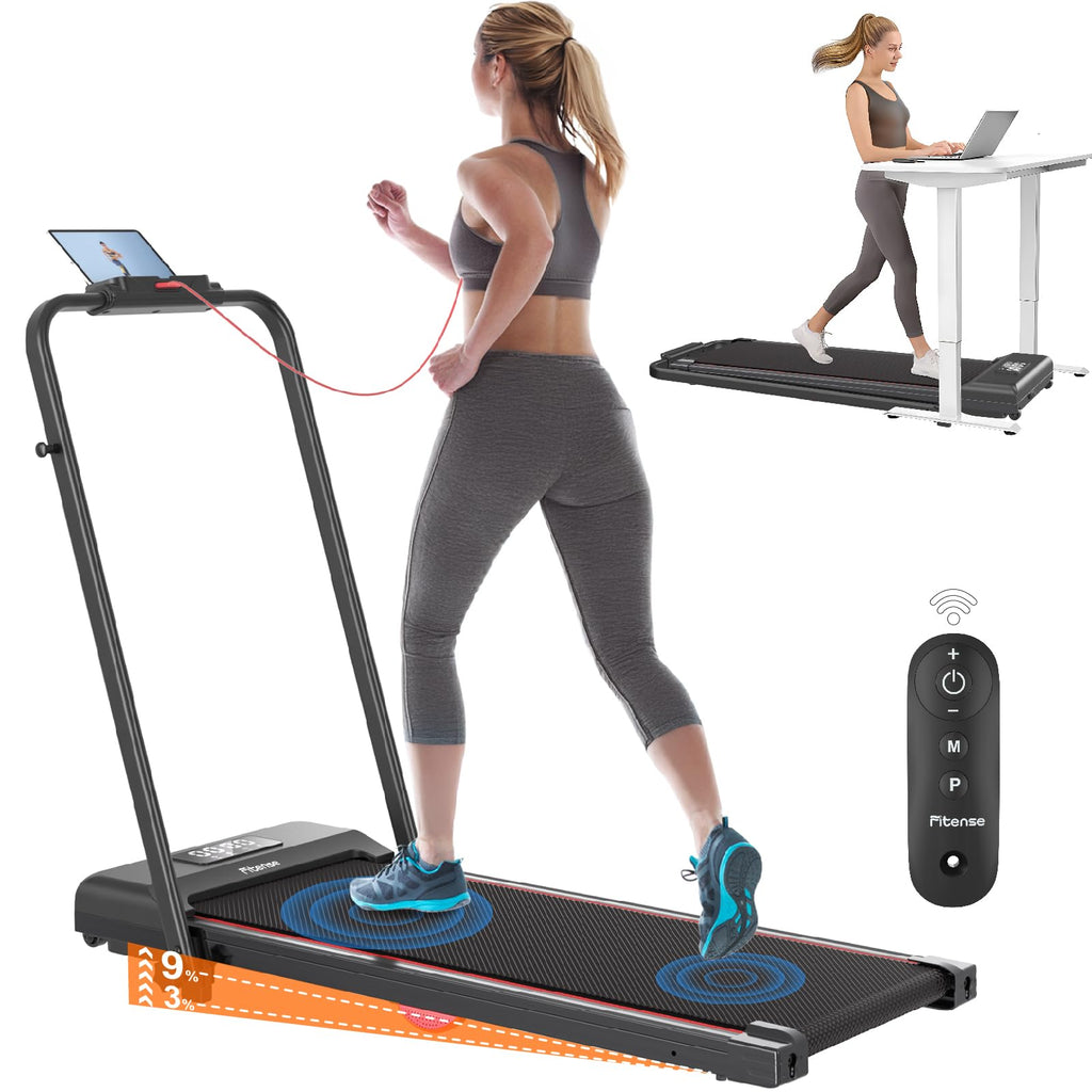 Walking Pad Treadmill With Incline 3%/9%, 2.5 Hp Under Desk Treadmills For Home Small Office With Handle Bar, 265Lbs Foldable Po
