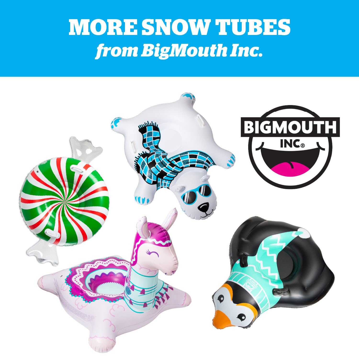 Bigmouth Inc 4 Ft Inflatable Snow Tube For Kids And Adults, Heavy Duty Pvc Sled For Tubing & Sledding, Easy Grip Handles, Easy D