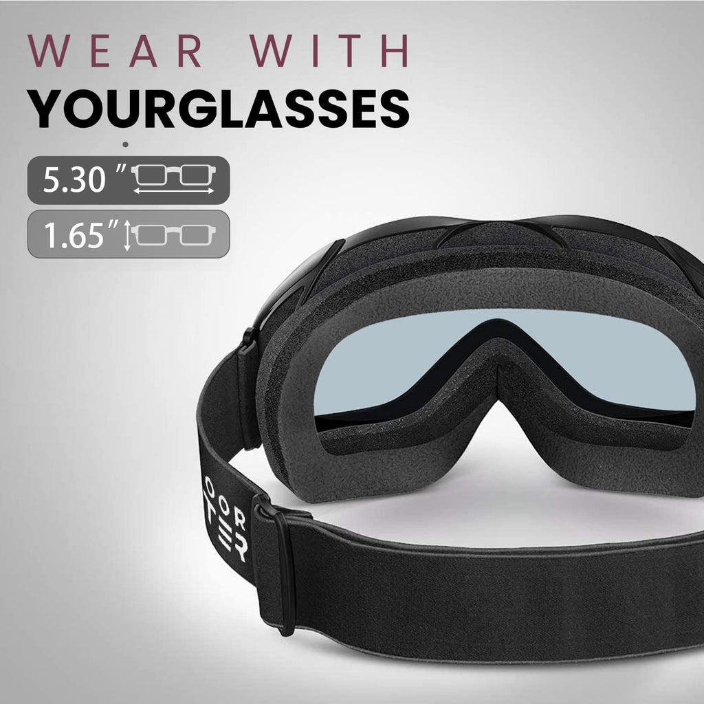 Outdoormaster Ski Goggles Otg - Over Glasses Ski/Snowboard Goggles For Men, Women & Youth - 100% Uv Protection (Blackframe Bluel