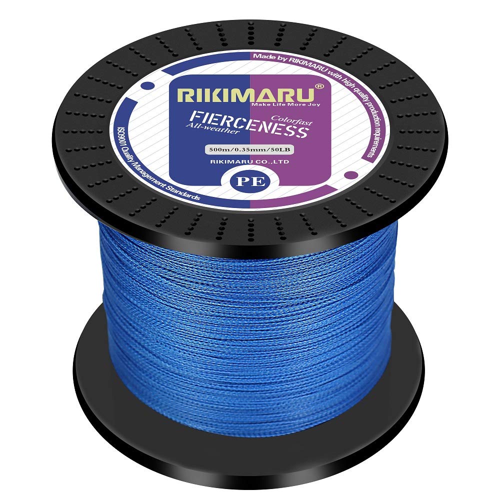 Rikimaru Braided Fishing Line Abrasion Resistant Superline Zero Stretch&Low Memory Extra Thin Diameter Blue 1094Yds,10Lb