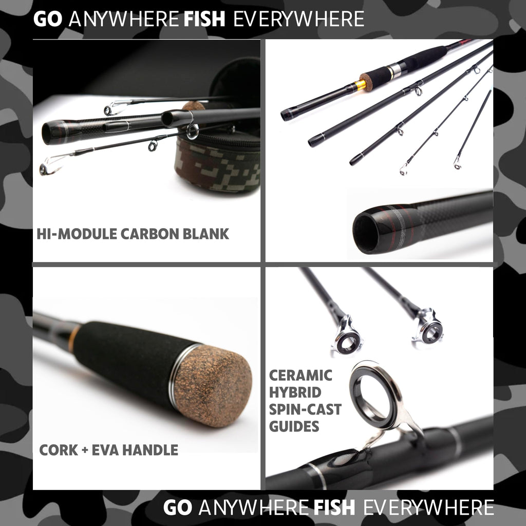 Rigged And Ready Predator P-S-B Unique Predator-Spin-Baitcast Travel Fishing Rod With Case+Micro Trigger +2 Tips,Rod Lengths 2.2