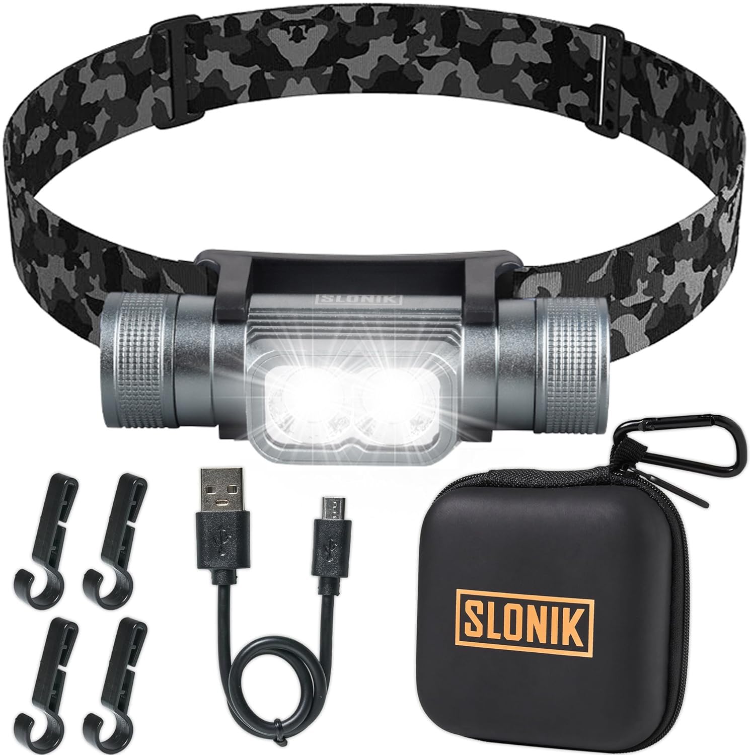 SLONIK Rechargeable Headlamp for Adults - 1000 Lumens Super Bright 60 ft Beam LED Flashlight - Lightweight, Heavy-Duty, IPX4, Wa