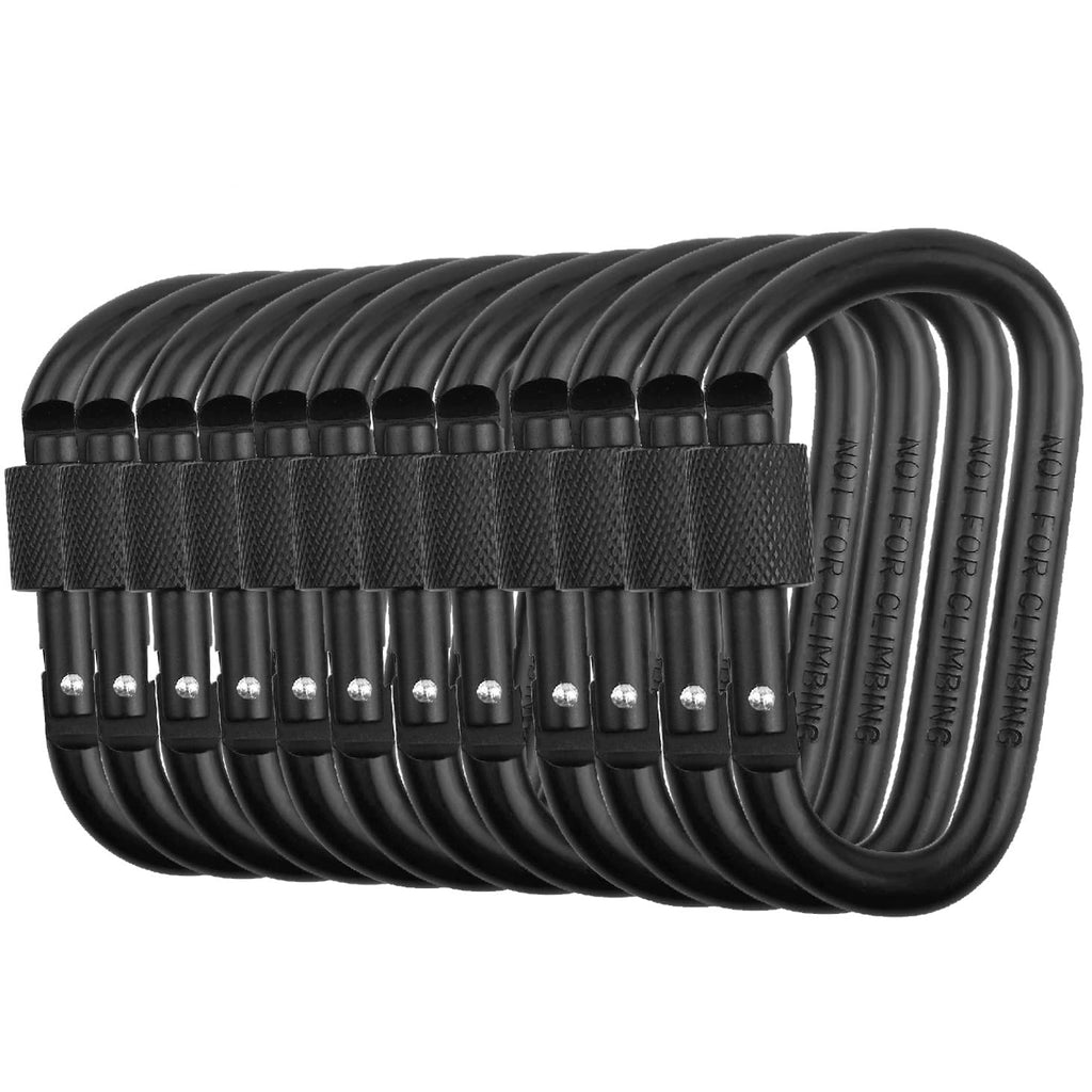 Locking Carabiner Clip D Ring Spring Snap Key Chain Hook 3'' Screw Gate Hook Travel Aluminum Carabiners Vonpri (Black) (12Pack)