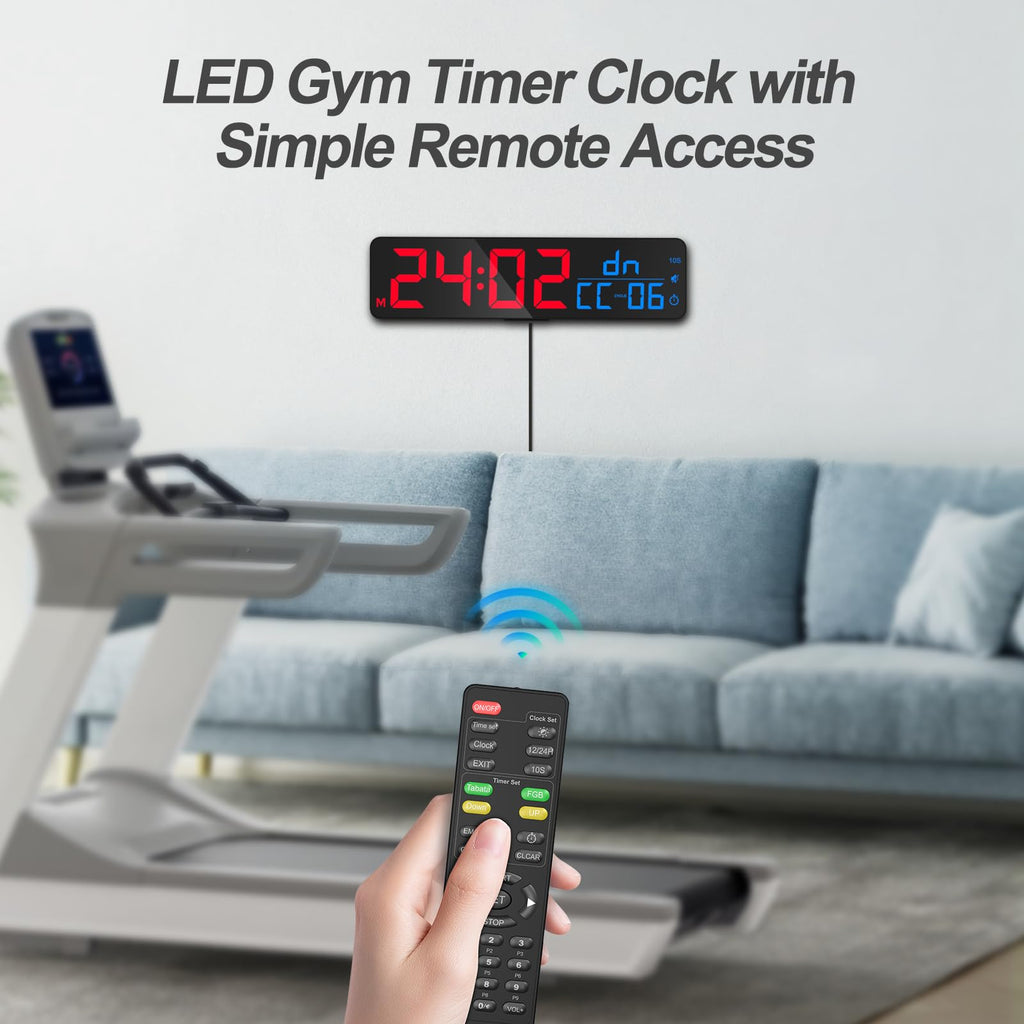 Anjank 15 Large Gym Timer, Led Digital Wall Clock With Seconds, Timing For Workout, Interval & Rounds, Countdown/Up/Stopwatch/12