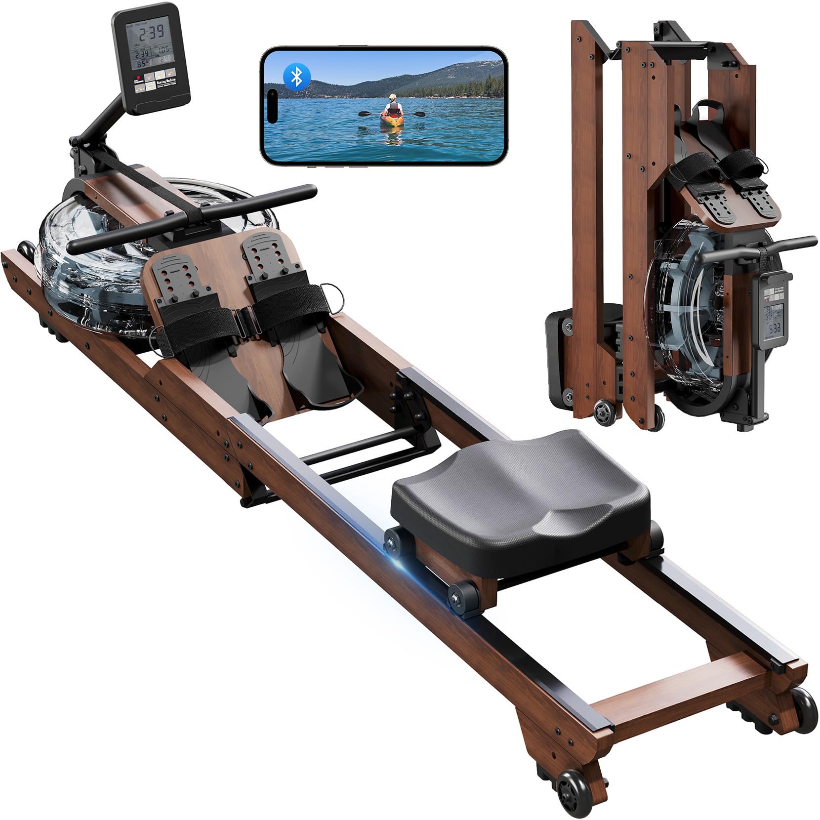 Dripex Rowing Machines For Home Foldable, Water Rowing Machine Max 350 Lbs, Water Rower With Smooth Slide Rail, Comfortable Seat