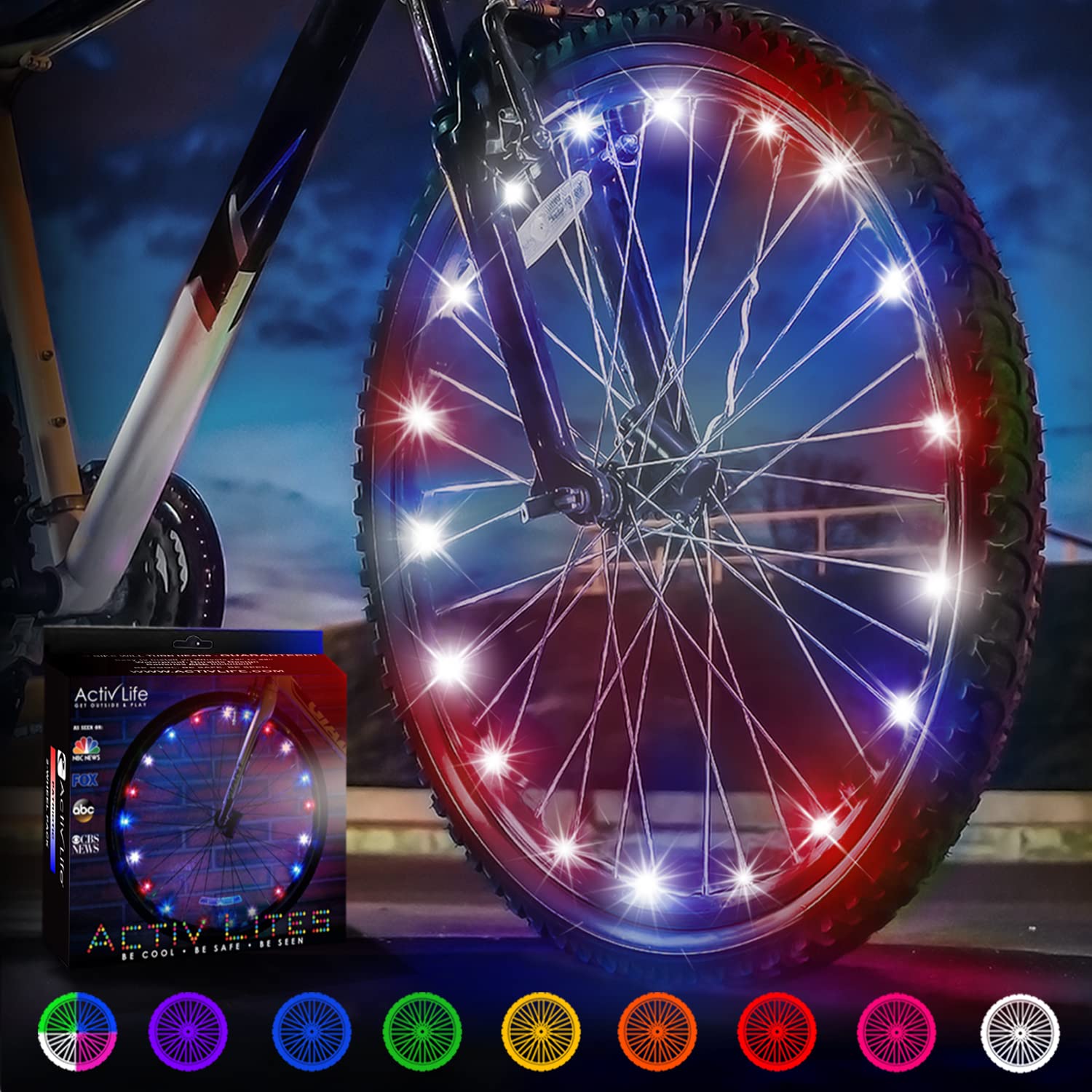 Activ Life Bike Lights, Patriotic, 1-Tire Pack Led Bicycle Christmas Lights For Wheels With Batteries Included, Unique Gifts For