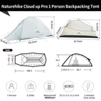 Naturehike Cloud-Up 1 Person Tent, Lightweight Backpacking Tents For One Man, Waterproof Ultralight One Person Tent For Camping