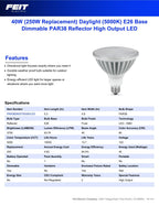250W Led Par38 5000K Dim (Pack Of 1)