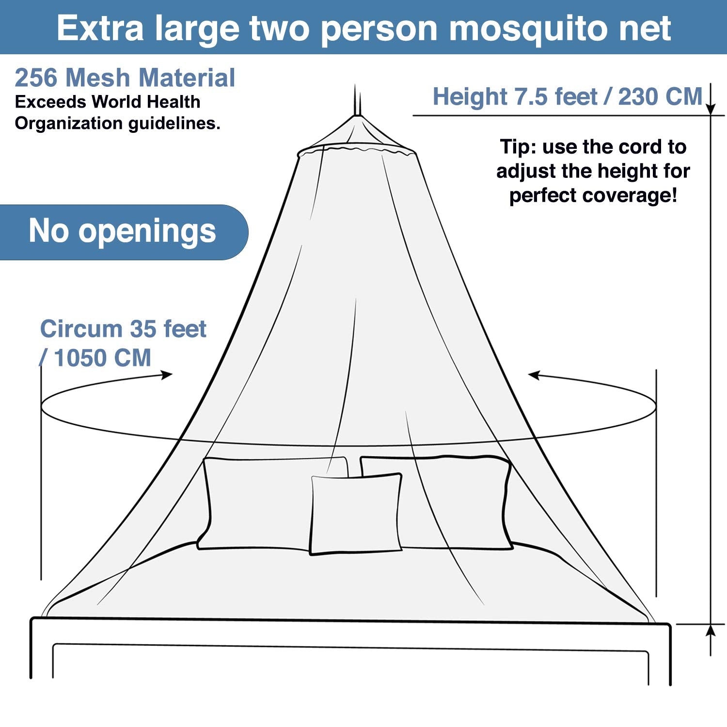 Mosquito Net For Single To King-Sized Beds - Fully-Enclosed Bed Canopy For Travel Or Decoration - Free Bag, Hanging Kit & Adhesi