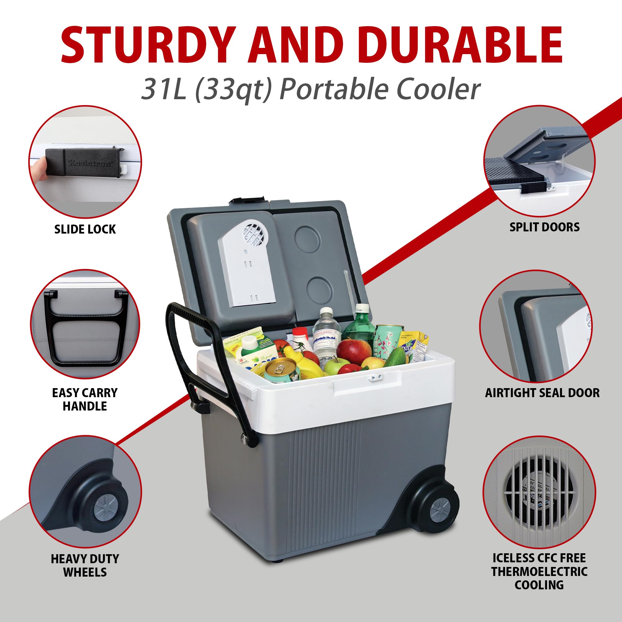 Koolatron Portable Cooler - Electric Cooler For Car, Camping, Travel, 12 V Insulated Hard Sided Refrigerator For Vehicle, Boat,