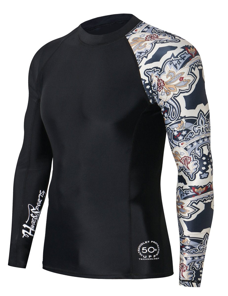 HUGE SPORTS Men s Splice UV Sun Protection UPF 50+ Skins Rash Guard Long Sleeves(Split, XL)