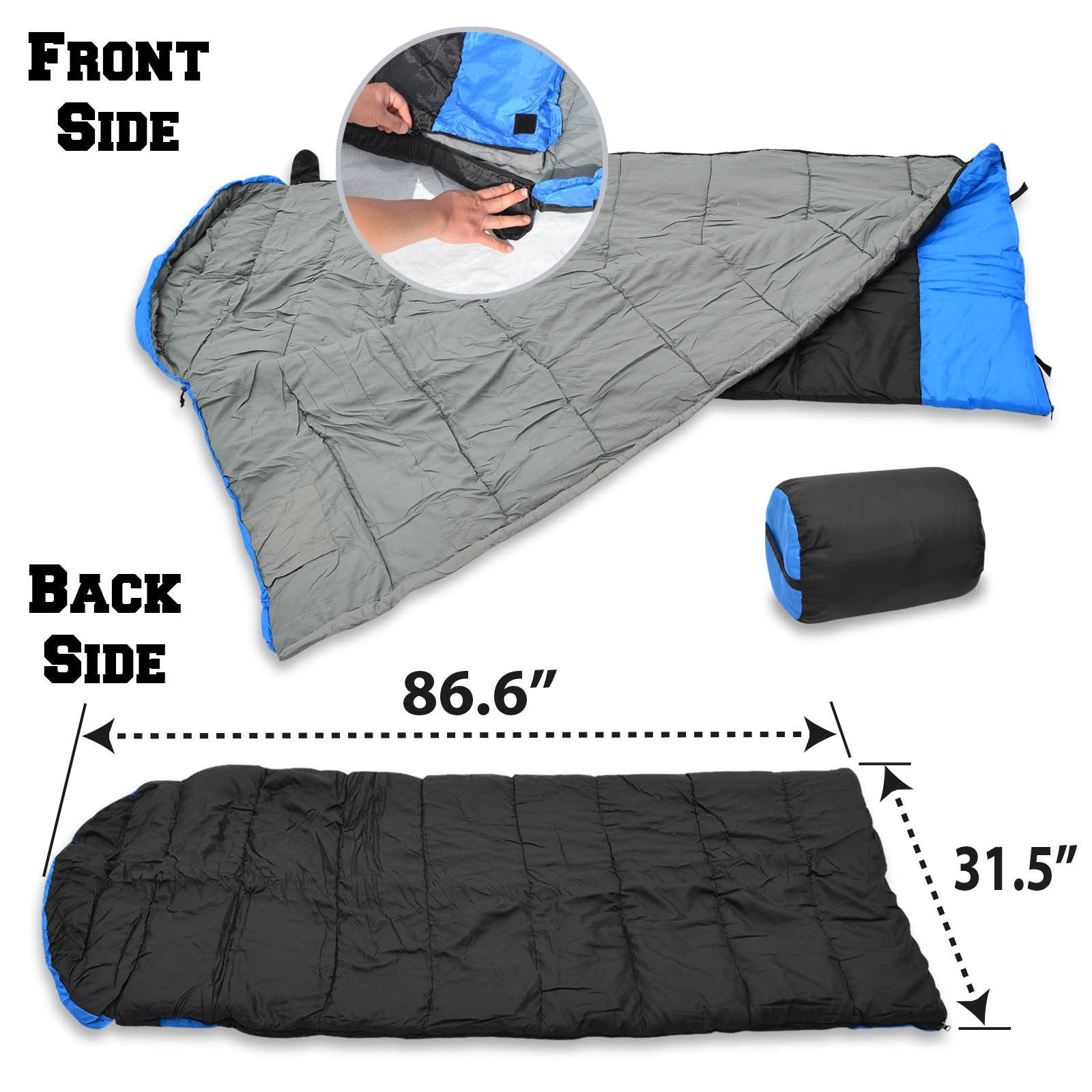 Benefitusa Blue Hooded Sleeping Bag Outdoor Camping Or Indoor Sleep With Carry Bag