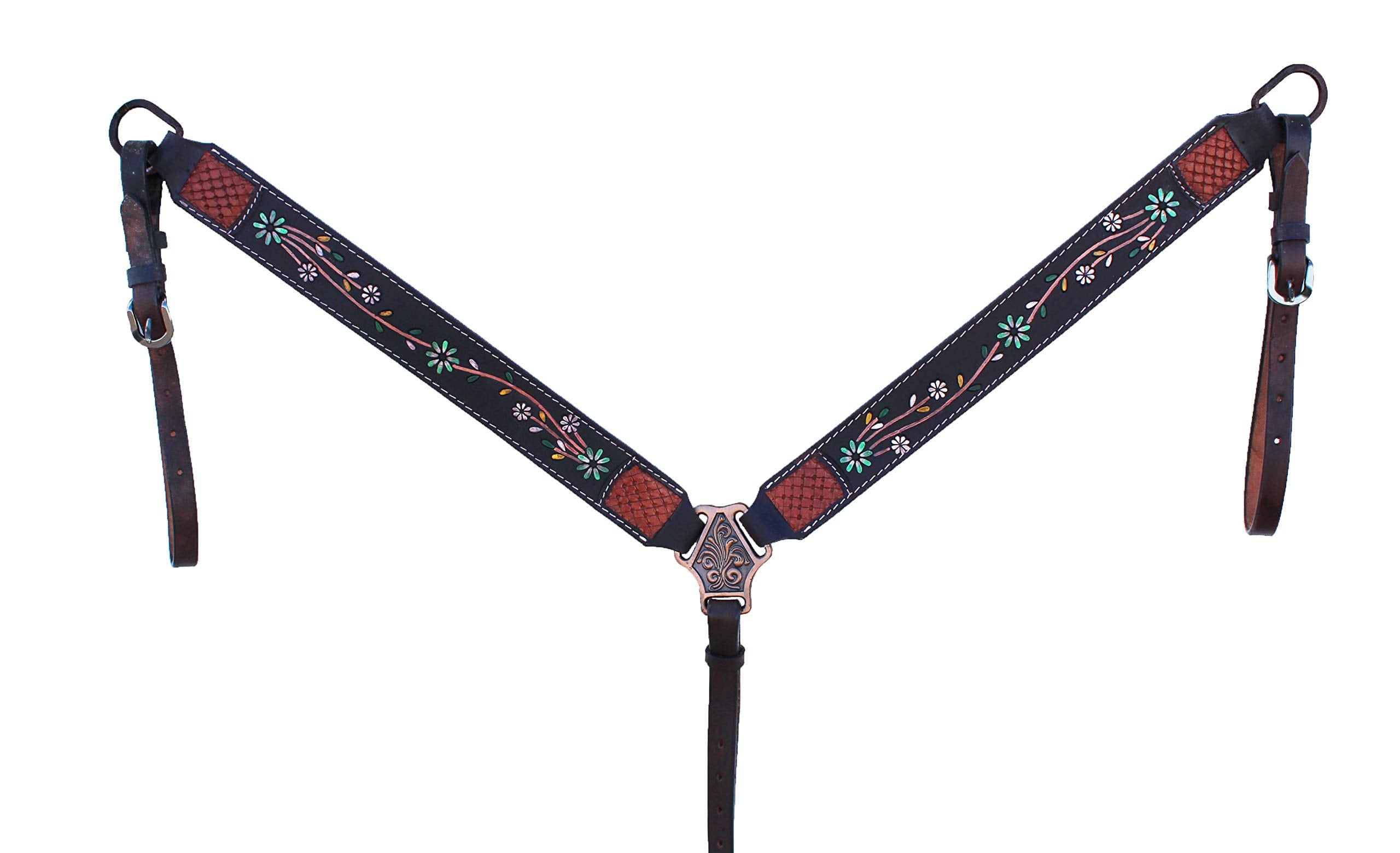 Challenger Horse Western Floral Tooled Browband Bridle & Breast Collar Tack Set 78Hr25B